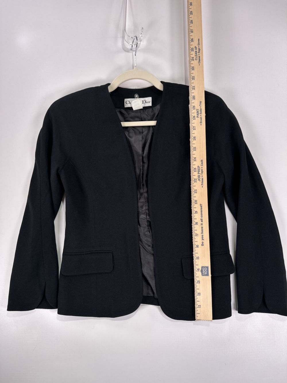 Christian Dior Vintage Collarless Open Front Crepe Blazer Black XXS - Picture 11 of 12